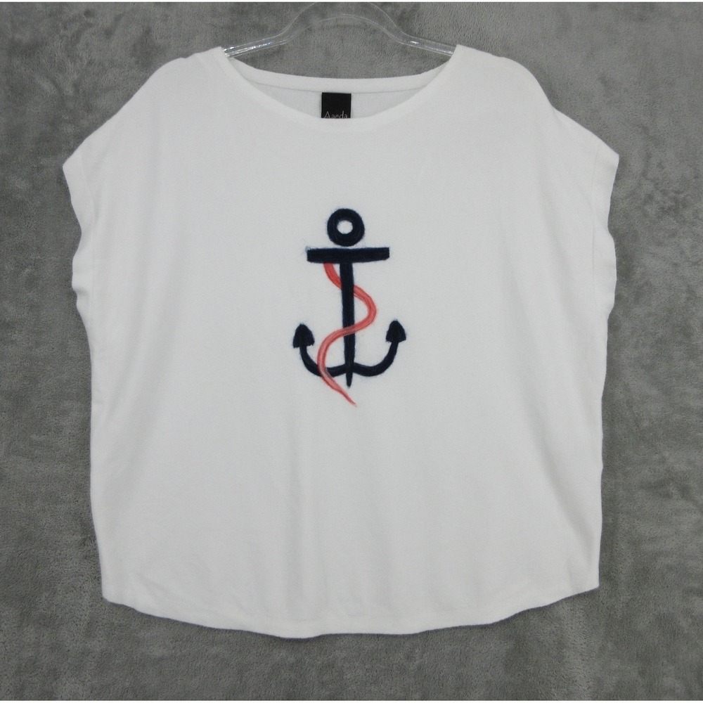 Aaeda Sweater Womens XL Anchor Nautical Embroidered Pullover Coastal Resort Knit